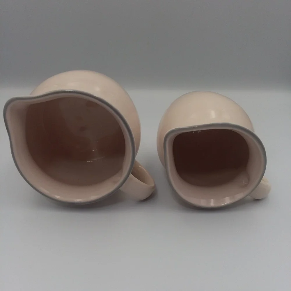 Pfaltzgraff Creamer & Sugar Bowl No Lid Set Pink‎ Stripe Stoneware Kitchen Decor